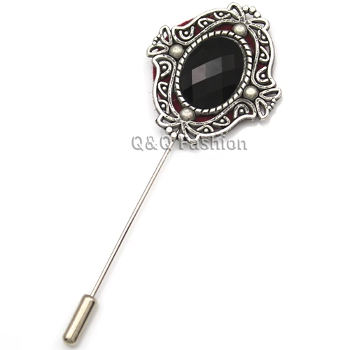 Мужская винтажная серебряная черная с кристаллами вырезом нагрудный платок