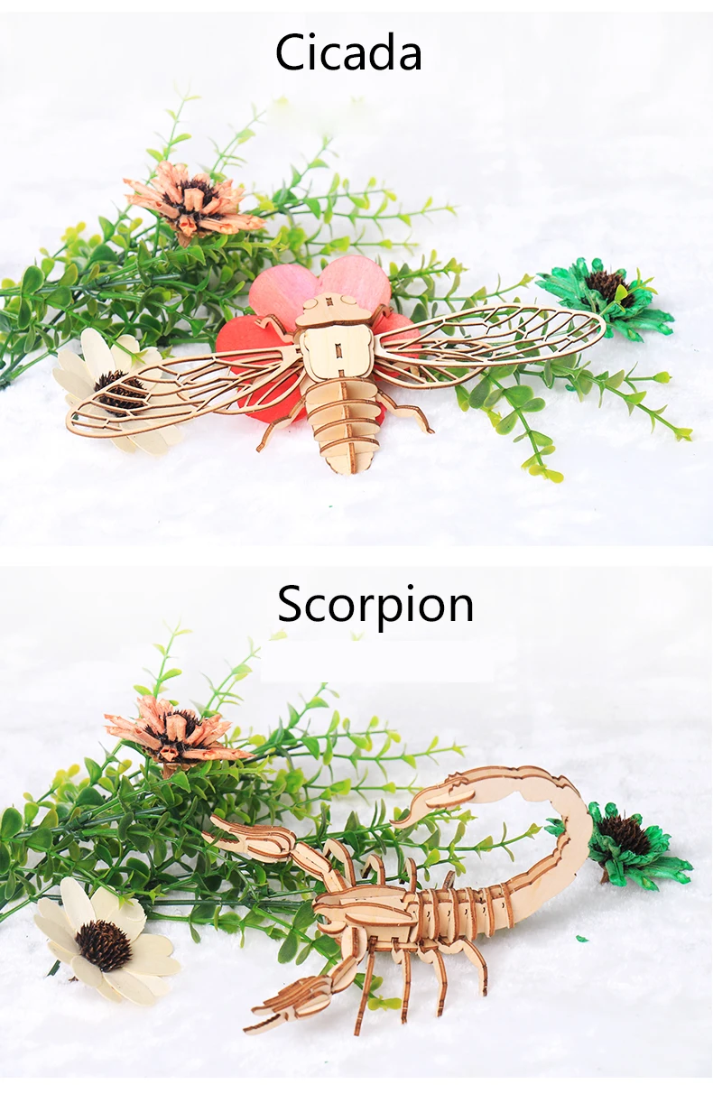Детские игрушки Монтессори 3D головоломка DIY Развивающие Игрушки Насекомые 8 штук деревянная головоломка ручной работы собранные игрушки Детский подарок