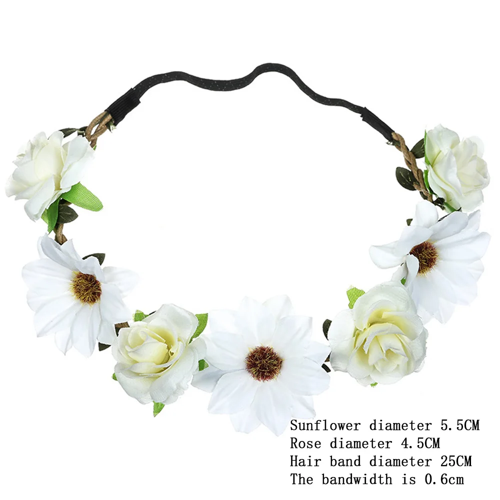 QOOKOO I Artificial Flower Wreath Crown Wedding Bride Beach Elastic Head Bands Decoration Garlands Boho Garland Handmade Fabric |