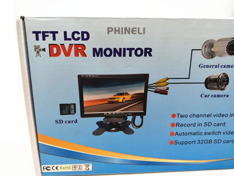 2 канальный 7 дюймов TFT ЖК-дисплей монитора камеры DVR Запись Поддержка карт SD картой памяти на 32 ГБ
