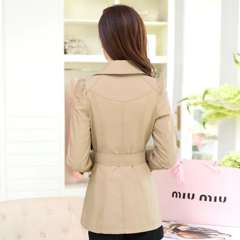 Женское двубортное приталенное пальто Тренч в английском стиле со звездами