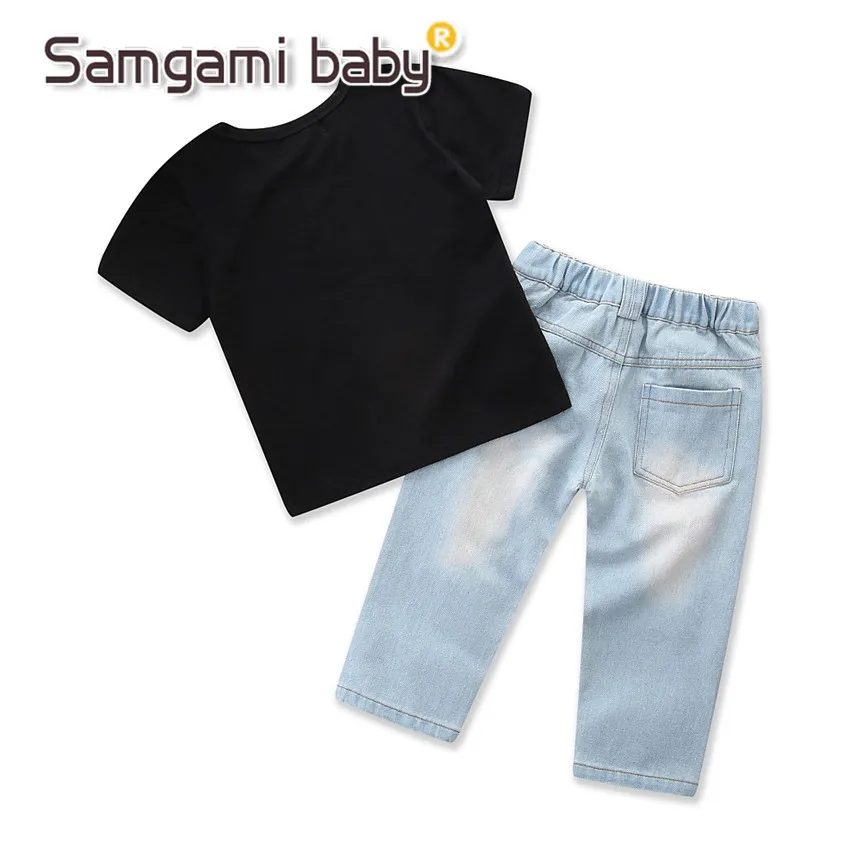 SAMGAMI/комплект одежды для маленьких девочек летняя черная футболка + джинсы модные