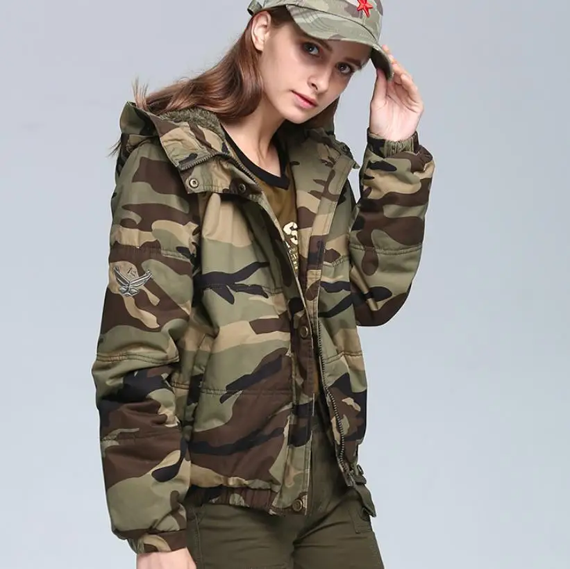 

Winter super thicker warm Hooded Down Cotton Coat Ourtwear Female Slim Long Sleeve Camouflage military style warm parkas wq918