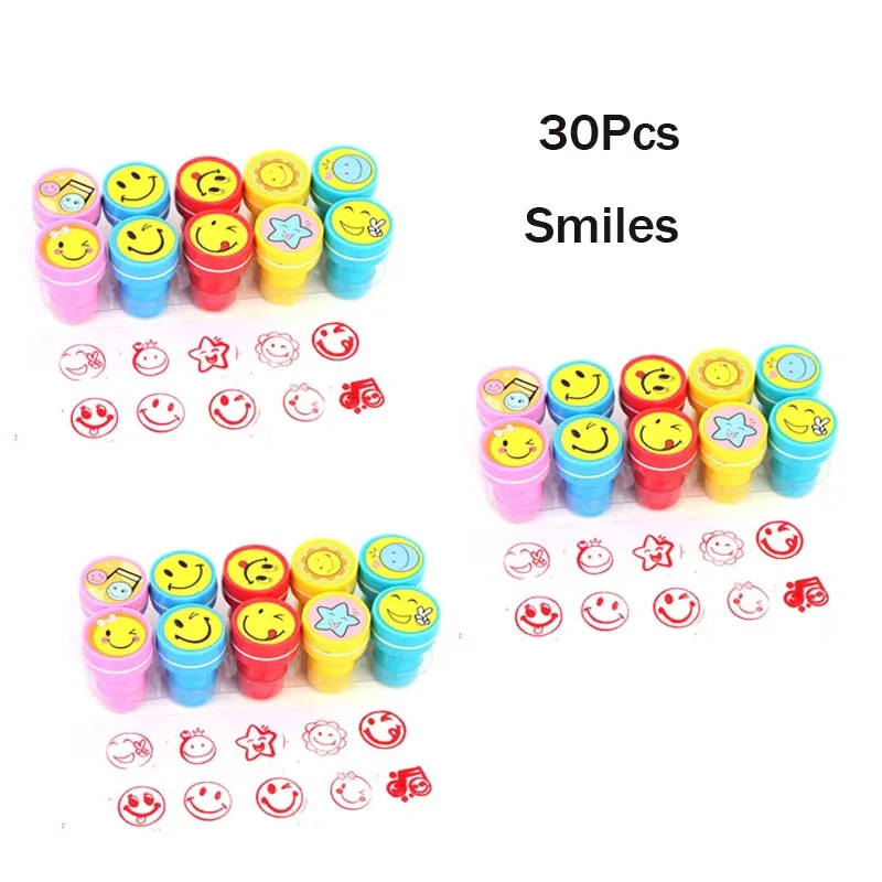 3 x 10 Smiles 30 шт. мини-мультфильм игрушка штамп дети день рождения подарок детский душ девочка мальчик вечерние сувениры наполнители для пиньяты школьные награды - Цвет: 3 x 10 Smiles