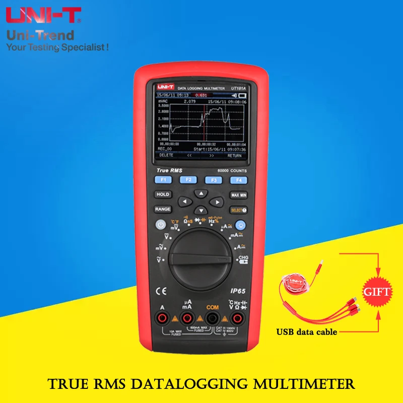 UNI-T UT181A True RMS Datalogging мультиметр; IP65 Водонепроницаемый/Пылезащитный/фильтр низких частот/измерение температуры/передача данных