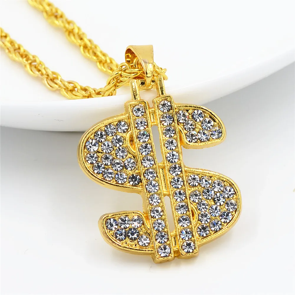 Ожерелье Uodesign в стиле хип-хоп Золотистое с кулоном долларах США цепочка