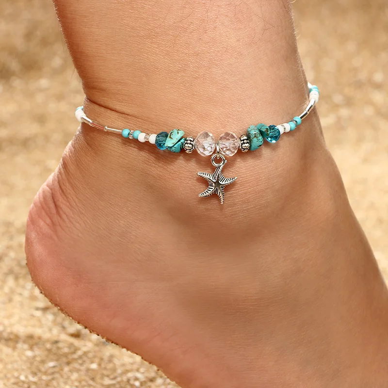 Женский винтажный браслет с бусинами и зелеными опаловыми звездочками летние