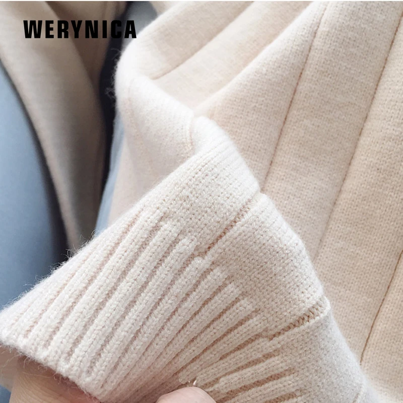 Werynica, осенне-зимнее платье-свитер для женщин, теплое однотонное женское трикотажное высокоэластичное элегантное платье с высоким воротом, женское платье
