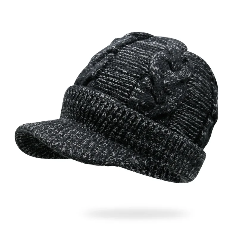 Lanmaocat Knitting Hat Men Women Winter Knitting Hats Warm Cap with Visor Wool Winter Knitting Hats Free Shipping - Цвет: dark gray