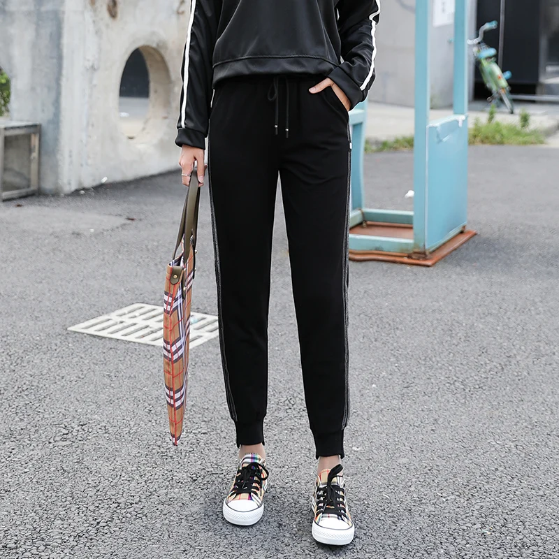 2018 осенние женские длинные штаны для отдыха полосатые брюки с боковыми вставками