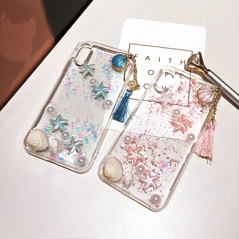 Phone Case for XS MAX XR 6Plus 7Plus Pearls Conch Shell Tassels Soft Silicon Clear iphone 6 6S 7 8 X Plus Coque |