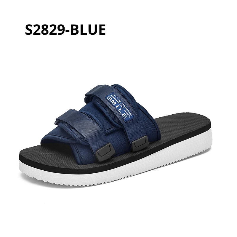 S2829-blue SUROM/мягкие удобные Вьетнамки; модные уличные пляжные повседневные мужские шлепанцы; цвет черный, белый; домашние тапочки; мужские Нескользящие шлепанцы - Цвет: S2829-blue