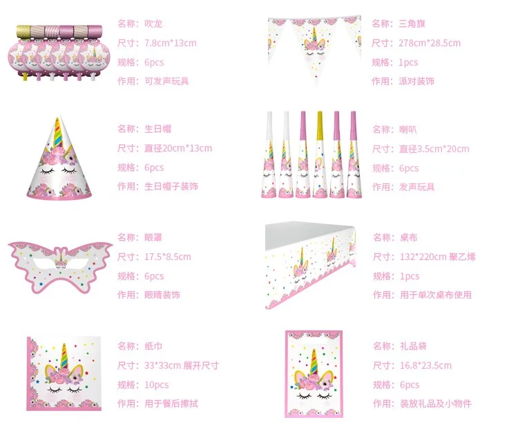

Cute Unicorn Theme Party Sets Disposable Dishware Party Decoration Cartoon Theme Party Cartoon Animal for Birthday