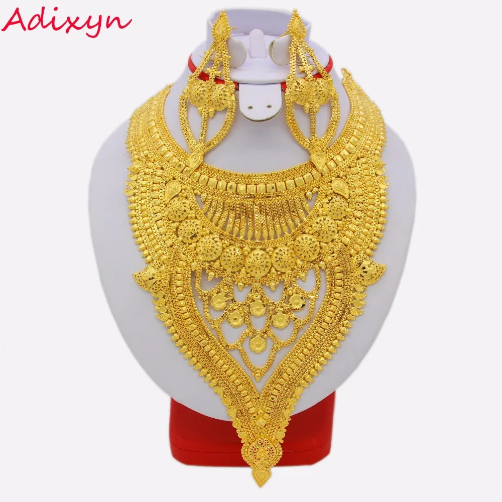 Набор украшений для женщин ожерелье и серьги из Дубаи золотого цвета с медью