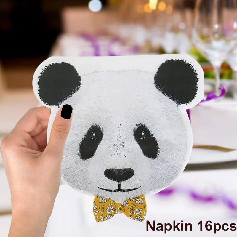 Napkin 16pcs С мультипликационным принтом «панда», украшение для торта на день рождения на тему "Лошадки карусели" Вечерние чашки блюдце салфетка одноразовый набор на свадьбу, Рождество для украшения дома вечерние поставки - Цвет: Napkin 16pcs