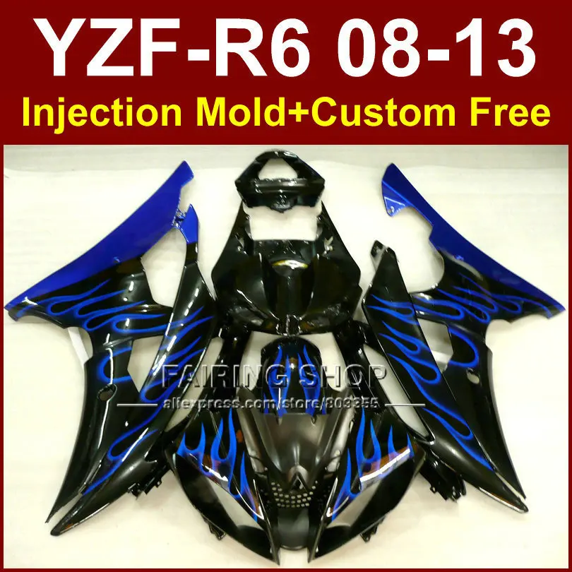 

Blue flame Injection mold custom fairings for YAMAHA 2008 2009 2011 2013 YZF-R6 bodyworks YZF R6 08-13 aftermarket YZF1000 R6