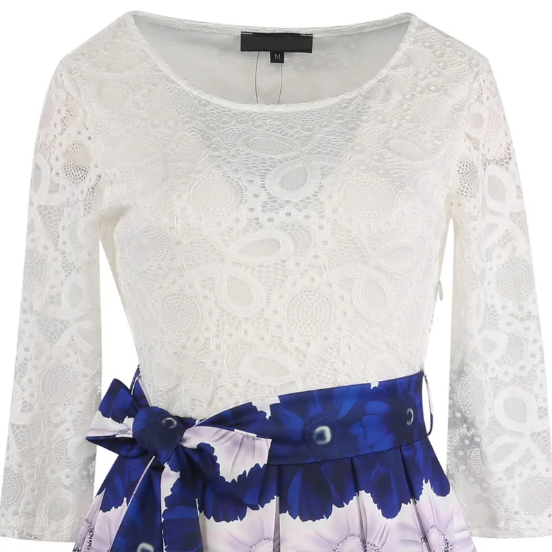 Для женщин модные элегантные Кружево лоскутное Printed A Line Платья для Открытые