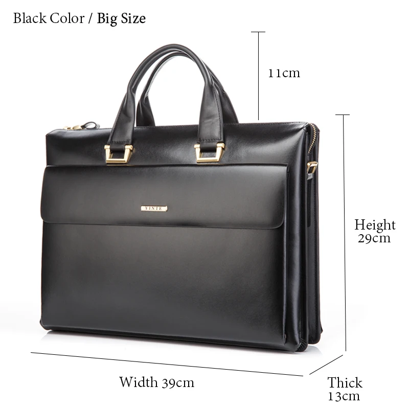 Black Big Briefcase YINTE, деловой мужской портфель, кожа, 14 дюймов, сумка для ноутбука, высокое качество, мессенджер, большая емкость, мужская сумка, портфель, T8182-3 - Цвет: Black Big Briefcase