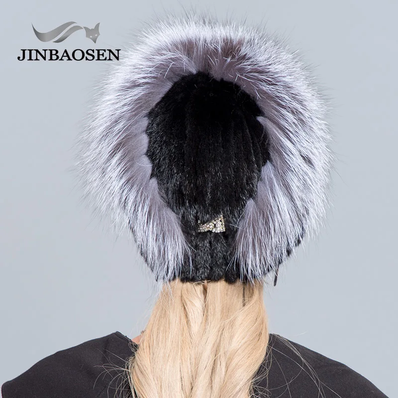 JINBAOSEN женская меховая Лыжная шапка Горячая Распродажа русская меховая шапка Оттер с лисой в сочетании с мехом Модная вязаная шапка из шерсти Подкладка Зима