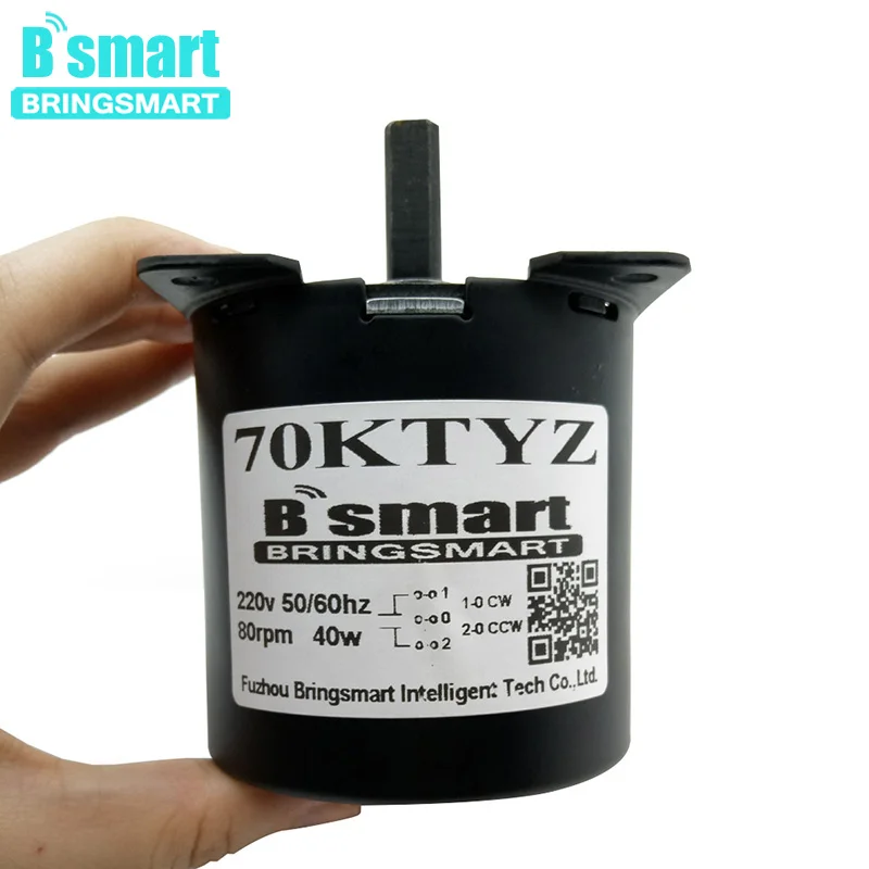 Bringsmart с высоким крутящим моментом 3,5-160 кг. см 220 в 40 Вт двигатель с постоянным магнитом низкая скорость низкий уровень шума Электрический синхронный мотор DIY 70KTYZ