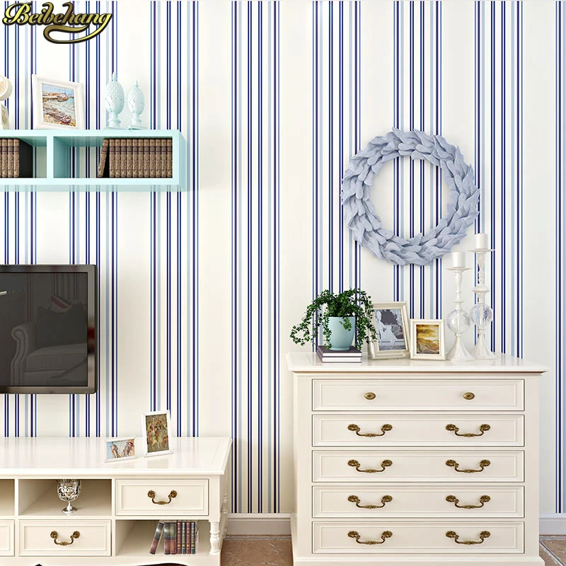 

beibehang Waterproof paper wallpaper bedroom study living room TV sofa background wallpaper Mediterranean wide vertical stripes