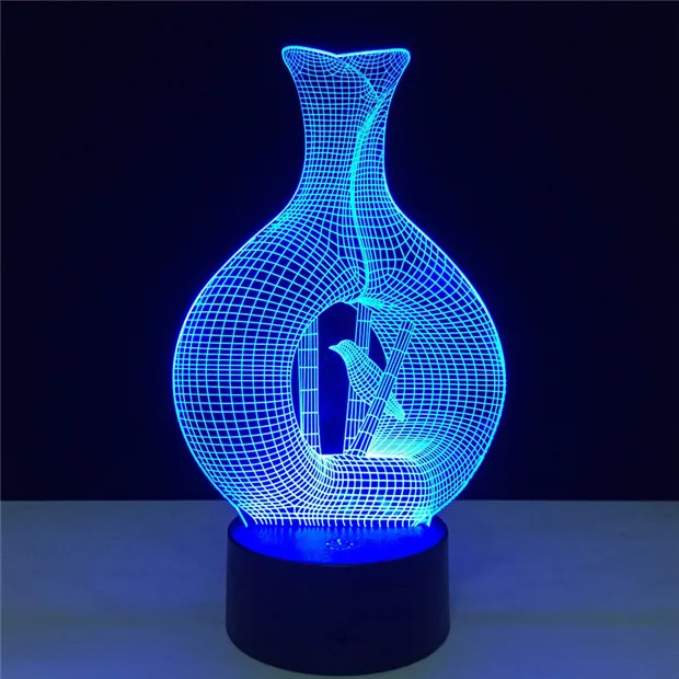 Модные украшения для дома 3D светодиодный USB лампа птица в цветочной вазе 7 цветов меняющий ночной Светильник Настольный Светильник Освещение Современный Подарок