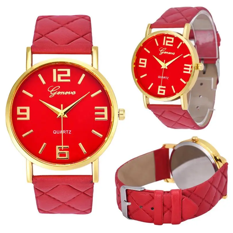 Red Женские часы Reloj Mujer Geneva аналоговые кварцевые часы под платье из искусственной кожи женские спортивные браслеты часы Relogio Feminino - Цвет: Red