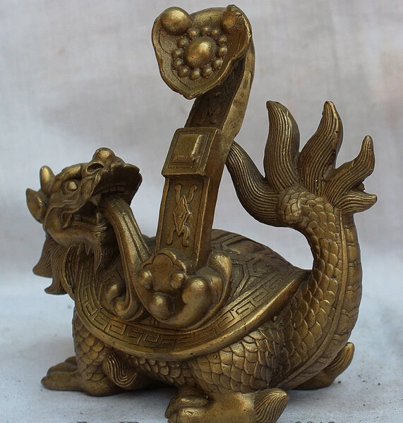 ymying 1018++++++7&quot lucky Chinese Pure Brass handwork Fengshui Dragon Turtle RU YI Statue FU | Дом и сад