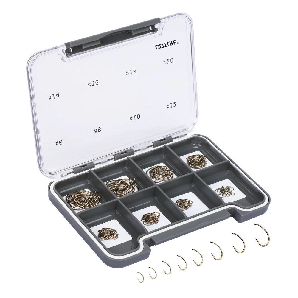 

Goture 120pcs Fly Fishing Hooks Set Bronze High Carbon Steel Barbed Dry/Nymph Fly Tying Hooks Kit with Magnetic Components Box