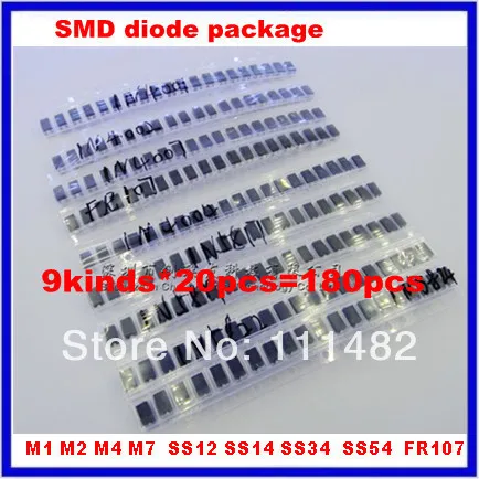 9 видов * 20 шт. = 180 шт./лот SMD diode package / M1 M2 M4 M7 SS12 SS14 SS34 SS54 FR107 | Электронные компоненты и