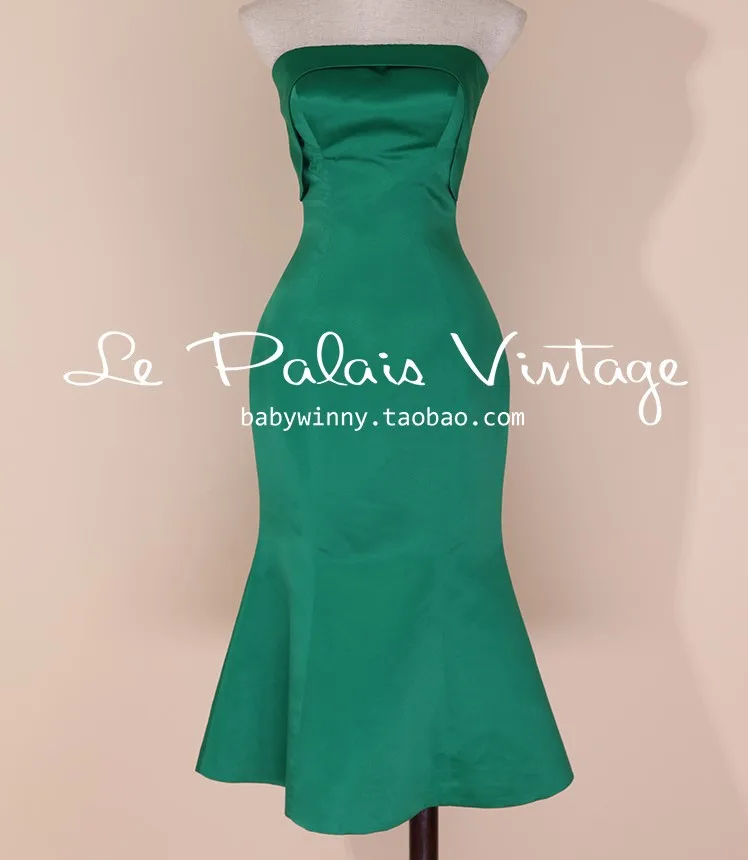 

Le Palais Vintage Strapless Summer Dress Women Satin Trumpet Dress Elegant Bodycon Party Vestidos De Fiesta De Noche With Belt