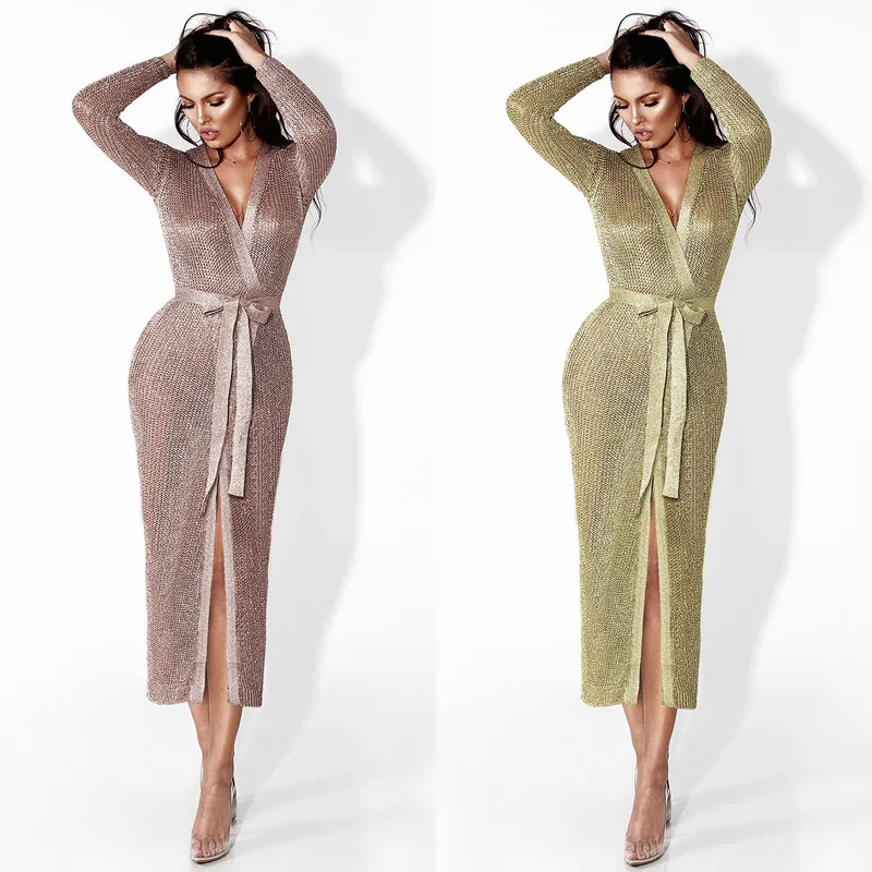 Трикотажная куртка в европейском и американском стиле Сексапильный длинный