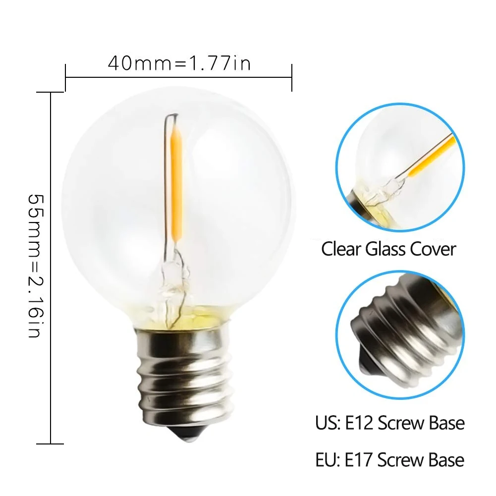 25 шт. G40 1 Ватт светодиодный строка Замена огней лампочки E12 220 V 110 V теплый белый 2700 K светодиодный свет лампочки для замены 7 W лампы накаливания