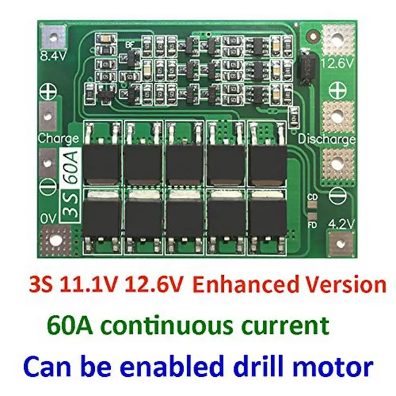 3S 60A Bms плата 11 1 V 12 6 18650 литий ионная литиевая батарея Защитная улучшенная версия