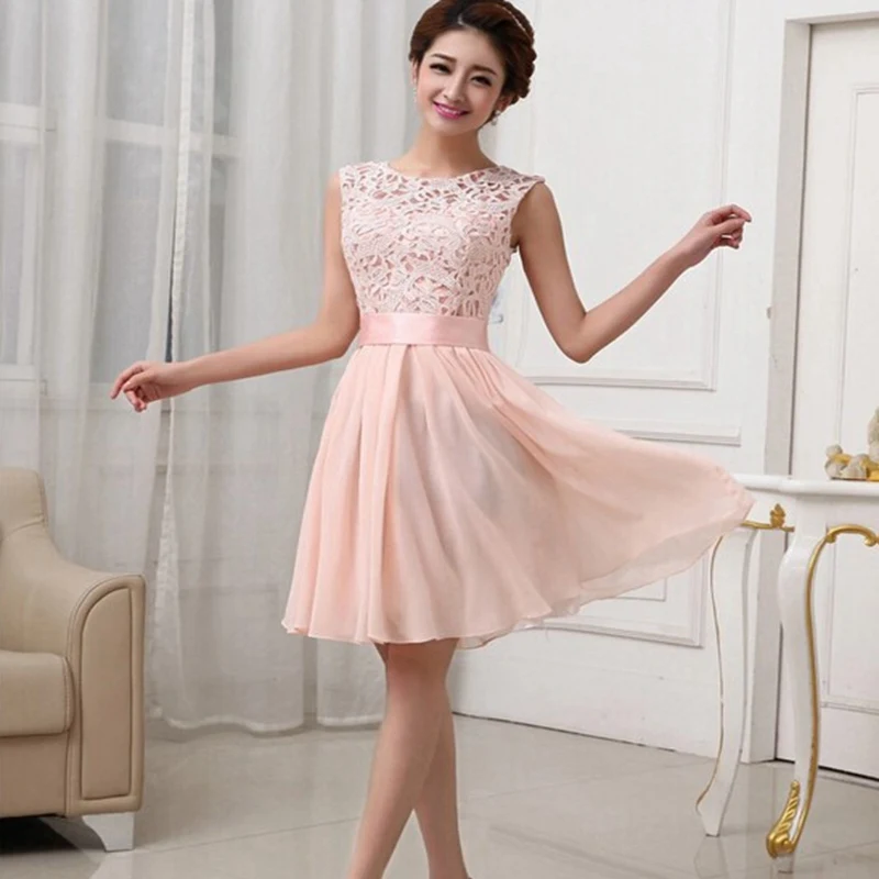 Женское повседневное милое однотонное шифоновое платье с кружевами облегающее и