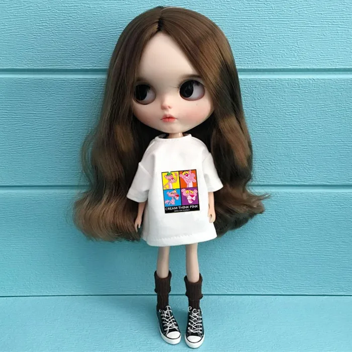 1/6 модная кукольная одежда, аксессуары для куклы blyth, модная футболка с героями мультфильмов+ радужные чулки для blyth, одежда, кукла для barbi