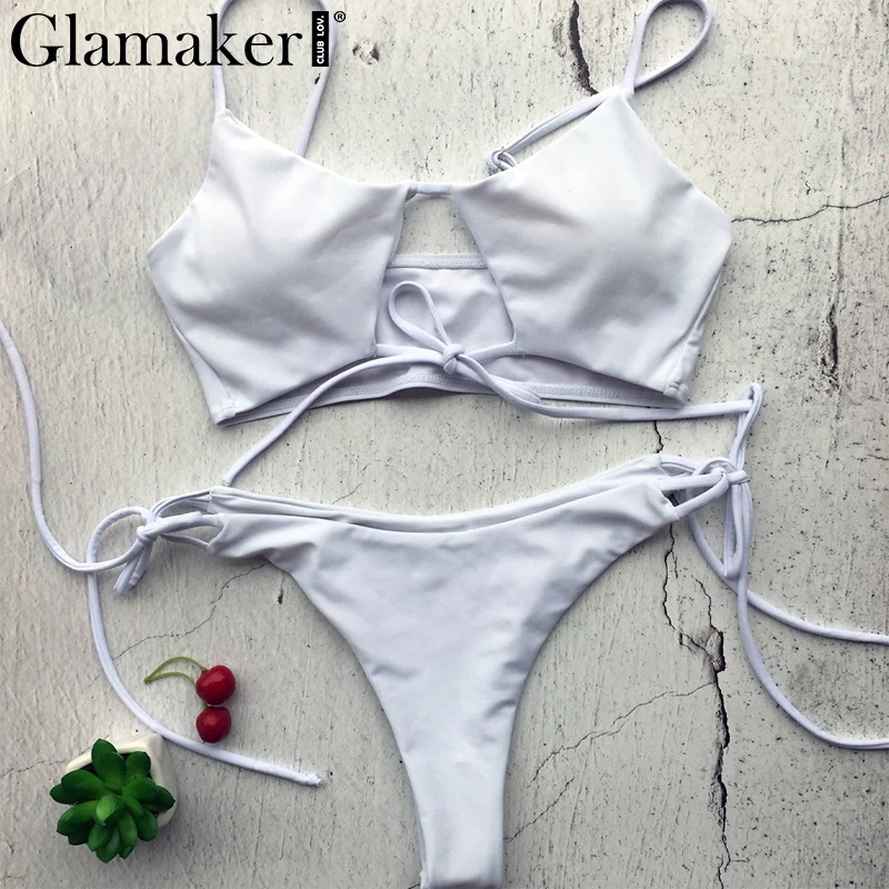 Glamaker выдалбливают черный цельный сексуальный боди для женщин Белый открытая спина шнуровка облегающий костюм летние выходные пляж купальник - Цвет: 557-2