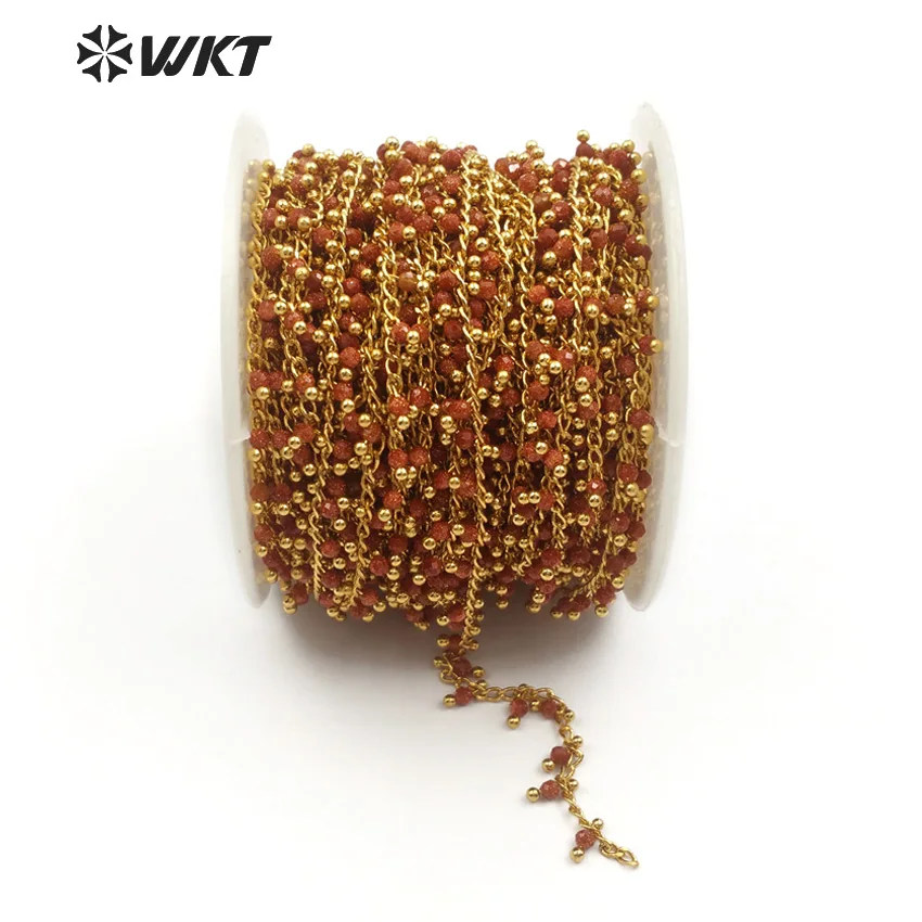 WT-RBC085 натуральный золотой песок Гранёные камни цепочка из бусин золотая