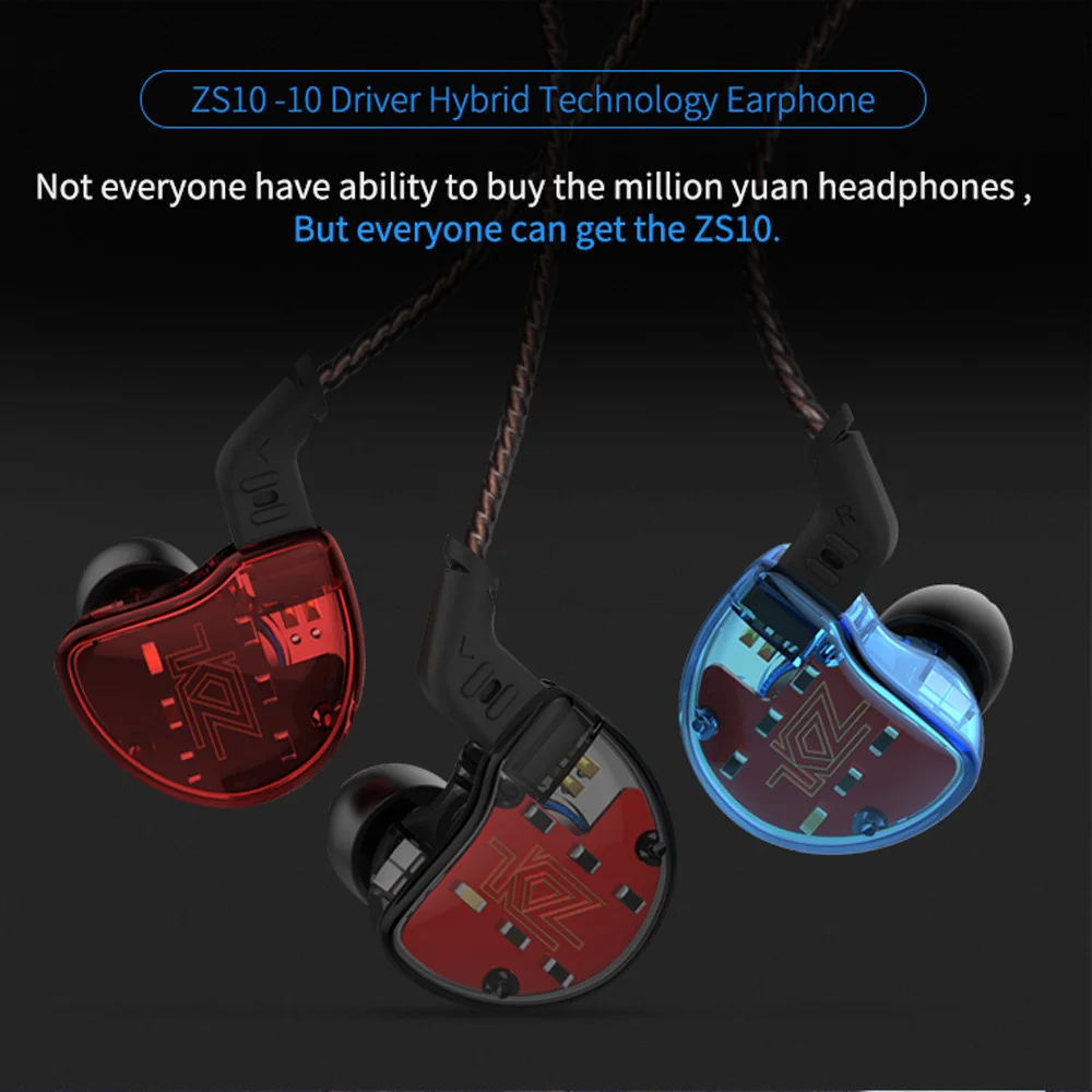 KZ ZS10 наушники 10 драйвер HIFI 4BA + 1DD динамический Гибридный Съемный Bluetooth кабель