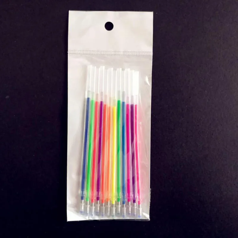 12pcs Color 12 шт цветная Заправка для гелевой ручки, набор блестящих разноцветных ручек для письма, стержень для ручки, школьные принадлежности, канцелярский инструмент - Цвет: 12pcs Color