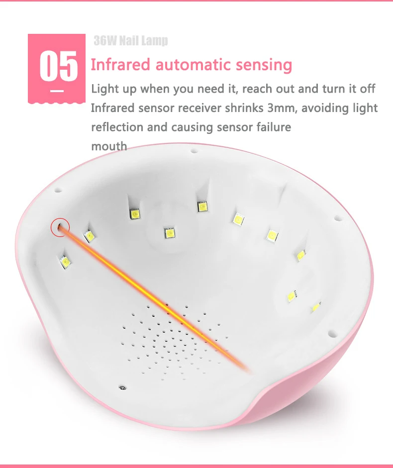 36 Вт Сушилка для ногтей Светодиодная УФ-лампа Гель-лак отверждающая лампа с дном