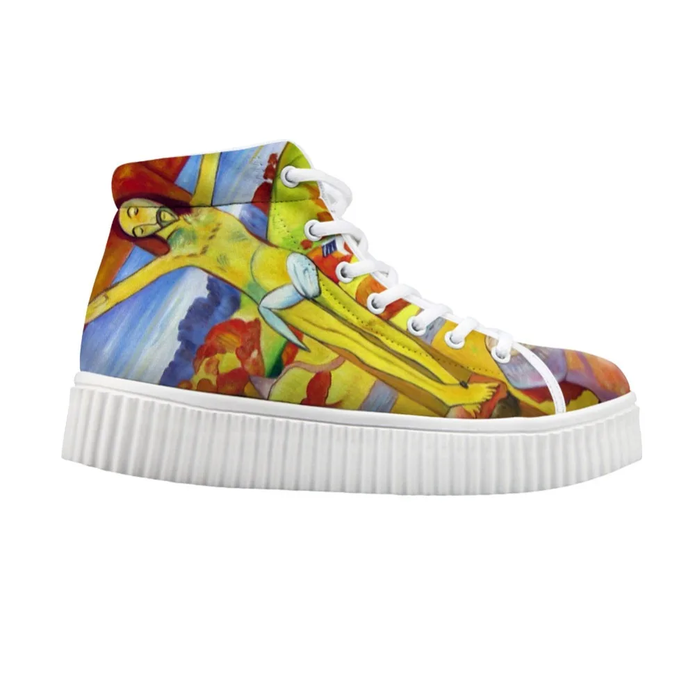 

Женская обувь на плоской платформе; Стильная женская обувь на шнуровке с высоким берцем, визуально увеличивающая рост; Обувь с принтом «Пол ...