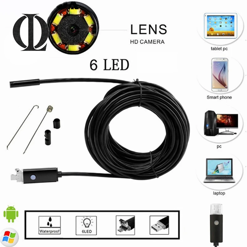 8 мм объектив 2 м/5 м/10 м 2IN1 Android/PC эндоскопа Tube Водонепроницаемый Змея бороскоп USB
