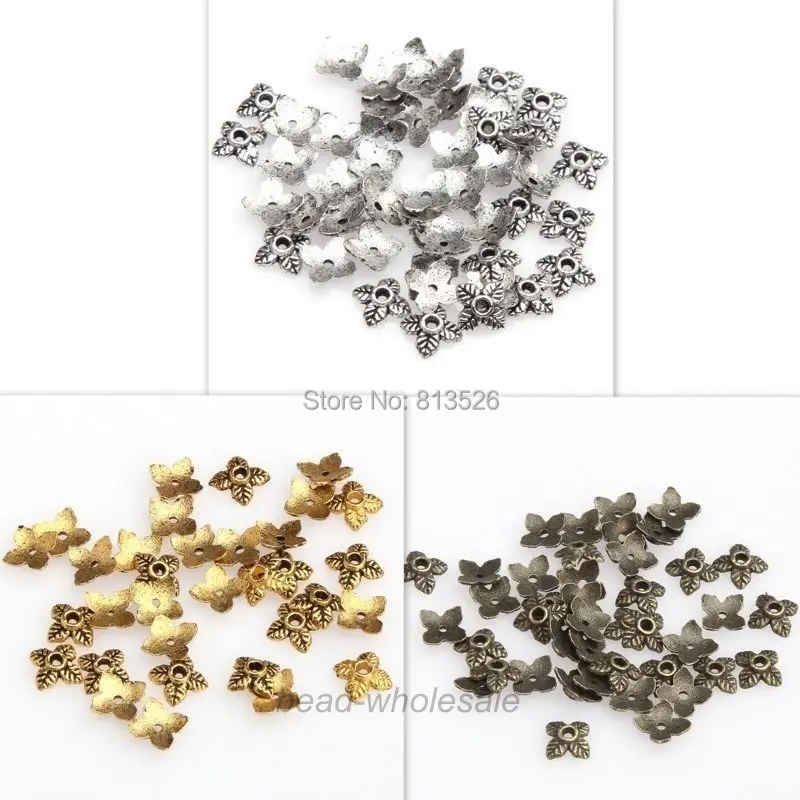 

OMH wholesale 50 Pcs Gold/Bronze Leaf Shape Zinc Alloy Metal Bead Caps 6mm ZL205