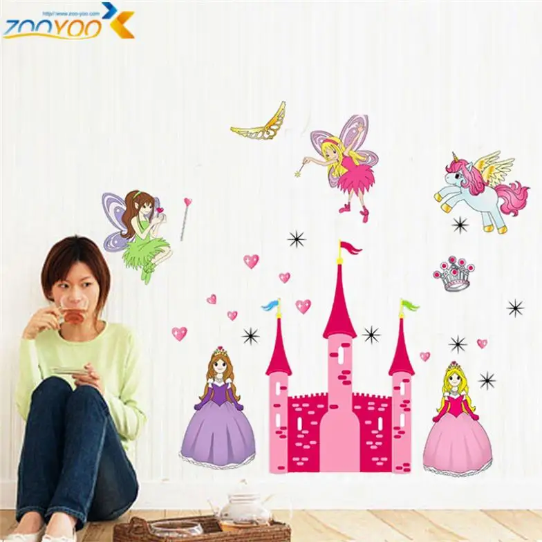 И 3D Мультяшные наклейки на стену в виде принцессы замка сердца лошади ангела для