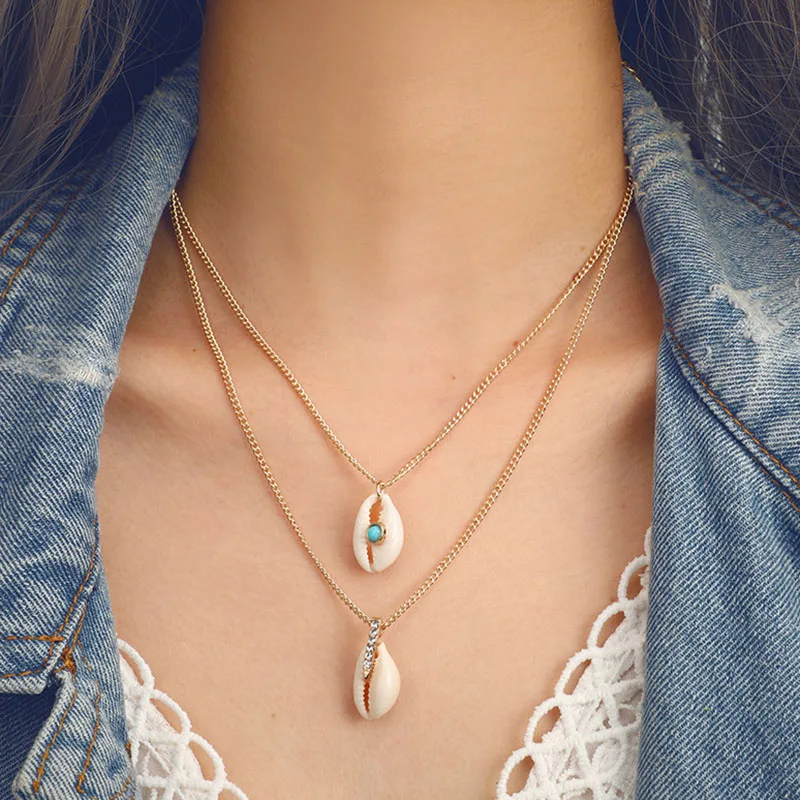 Женское винтажное ожерелье с кулоном многослойная цепочка из натуральной