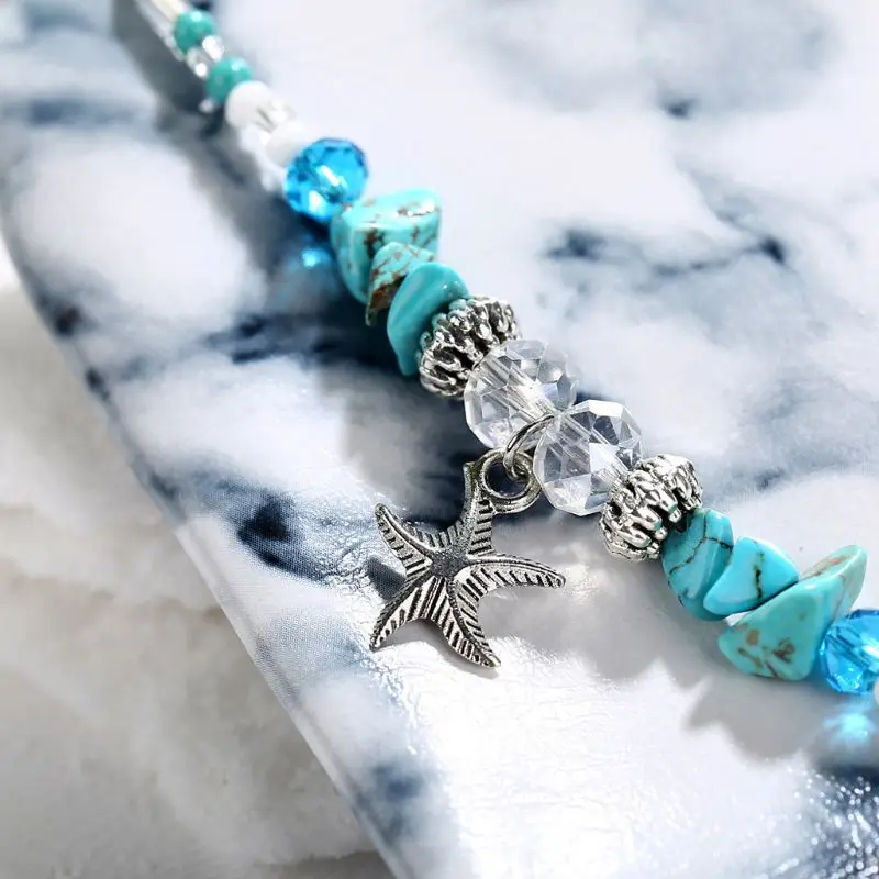 Starfish Pearl Retro Anklet Green Bead Pendant Bracelets Beach Jewelry | Украшения и аксессуары