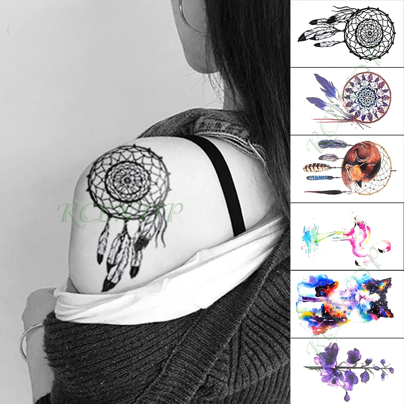 

Waterproof Temporary Tattoo Sticker Dream weaving feather cat pink bird flower fake tatto hand arm flash tatoo for girl women