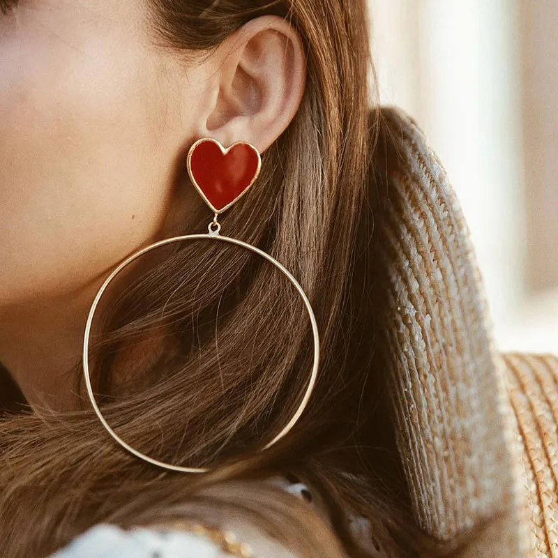 Женские темпераментные серьги в виде сердца персикового цвета сплав большой