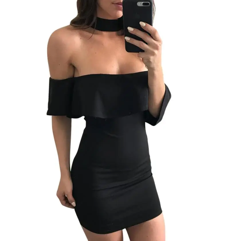 womail 2019 Hotselling dress Women Sexy Summer Off Shoulder Lotus Leaf Mini Dress vestidos | Женская одежда